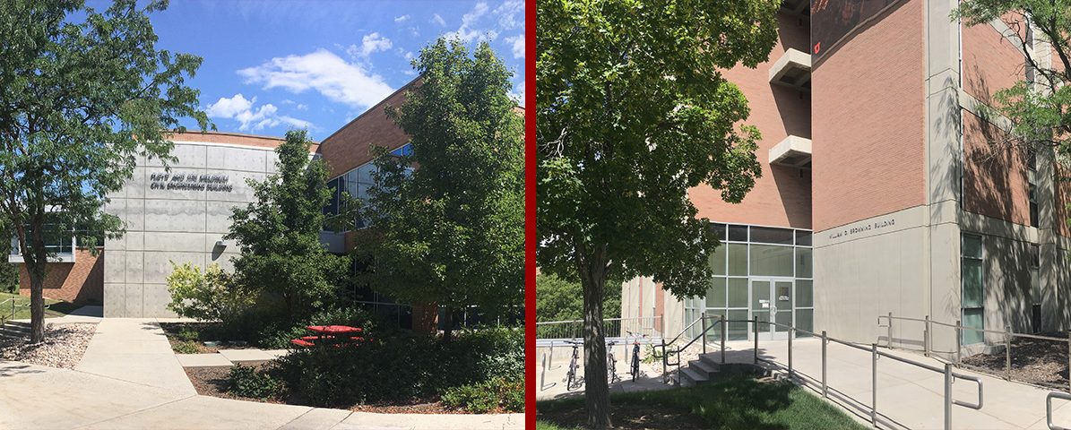 Image of the two buildings that house the Materials Characterization Labs